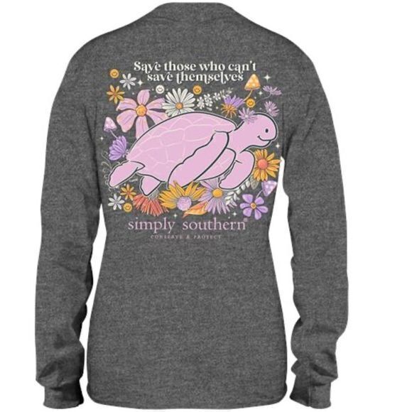 NWT Simply Southern Save Those Who Can’t Save Themselves Turtle‎ Tshirt XXL Gray - Picture 1 of 6